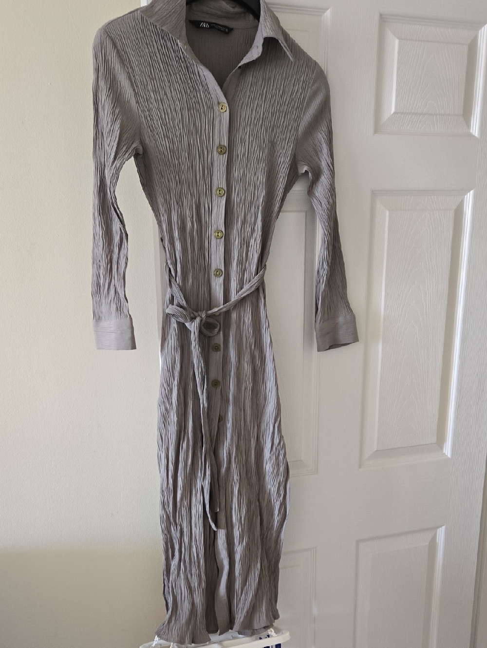 Lavish Crinkle Shirt Dress in Subtle Green